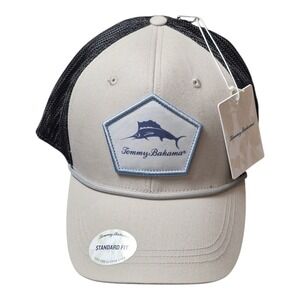 NEW! TOMMY BAHAMA Standard Fit Marlin Patch Trucker Hat Gray Black Snapback Mens